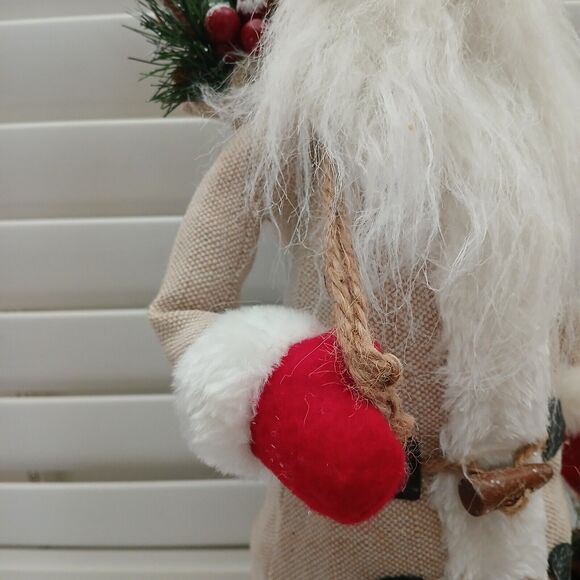 Large 18 Inches Tall Christmas Santa Fabric Decor Holding Pinecone & Bag Figure - Picture 13 of 13